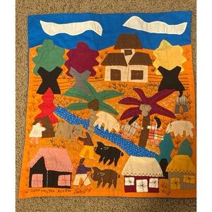 Handmade Folk Art Textile Wall Hanging 18” x 16”